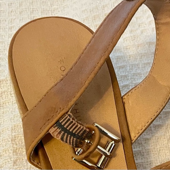Tommy Hilfiger Tan leather Sandals 6 jute wedge Ankle Strap‎ casual summer - Picture 7 of 9